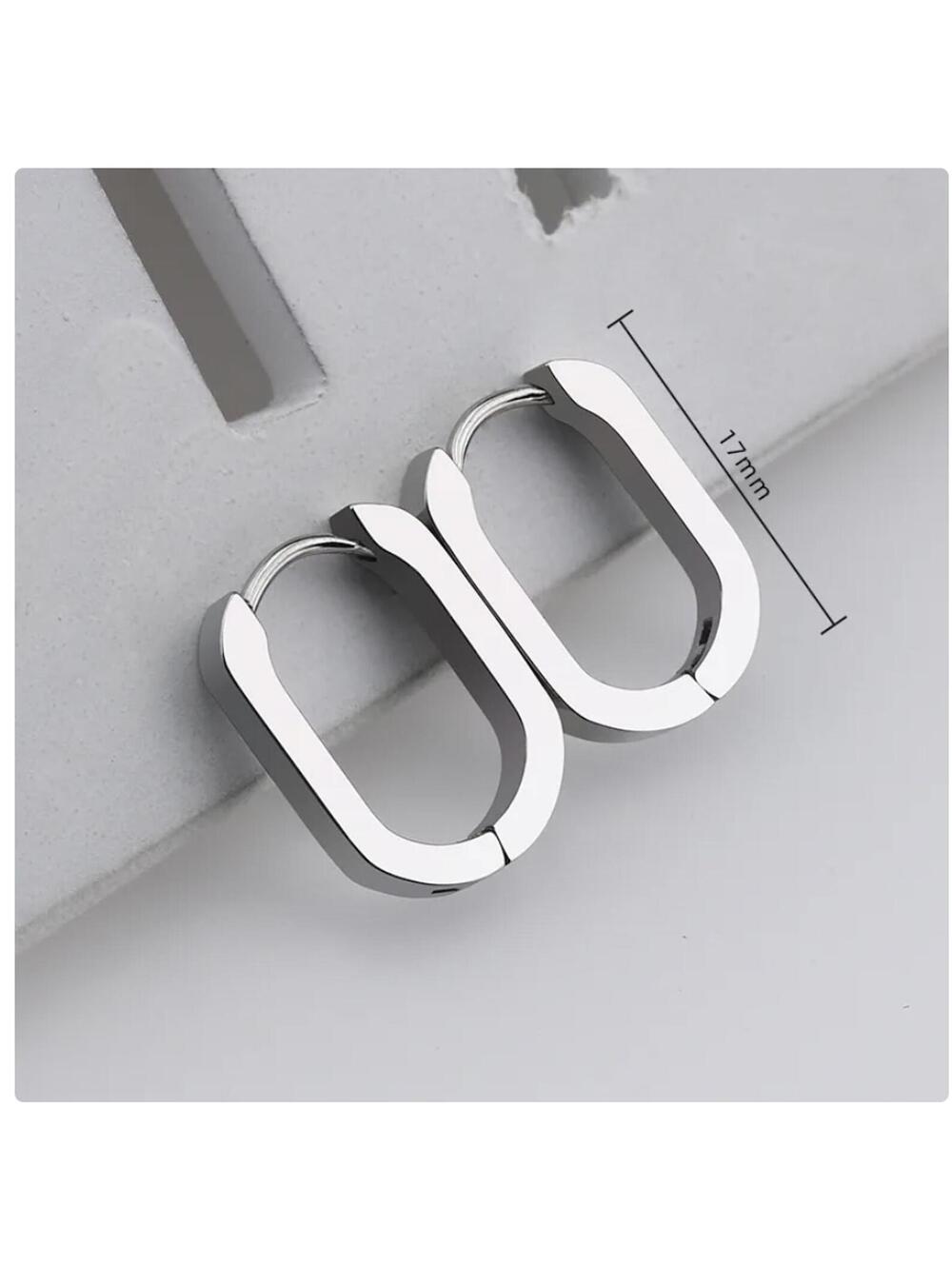 Small blunt edge oval hoops - Earrings - Stainless Steel - 17mm